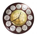 Zodiac Clock with Windrose - 47, Copper with partial silver-plating and brass-plating.