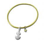 Violin-shaped figurine, Solid Silver 925°, Brass bracelet with pearl