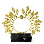 Oak Wreath II, Gold-plated 24K brass, handmade on a Greek marble base