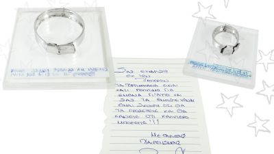 Baby & Mom's Maternity Bracelet, Silver 999° placed on acrylic base
