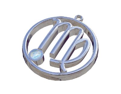 Virgo Zodiac Sign with Moonstone, Pendant in silver 925°.