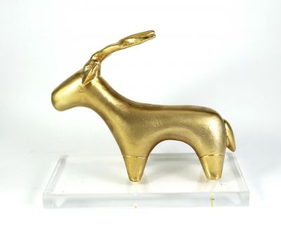 Aegagros figurine from Santorini, 24K gold-plated handmade replica on acrylic base