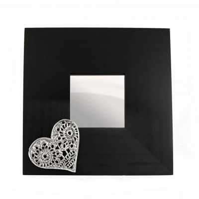 Heart, Mirror, Silver-plated Brass on wooden black mirror.
