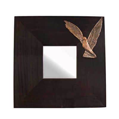Dove, Mirror, Copper relief representation, mounted on a wooden mirror.