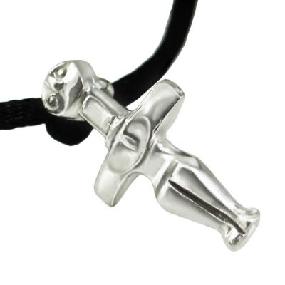 Bracelet with three Ancient Cypriot Figurines, Cross-shaped figurine in silver 925°, braided on a black satin cord.