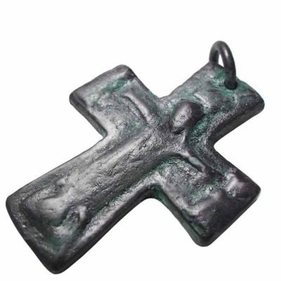 Copper Cross with the Crucified Jesus, Copper with natural oxidation.