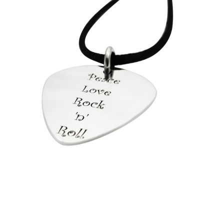 Silver guitar pick pendant or key-ring with laser engraving - your design