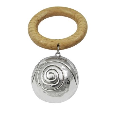 Aryballos, Baby Rattle, Silver 999° with a wooden ring.