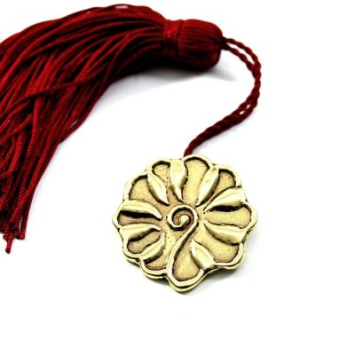 Rosette Charm 2019, Kamares, Crete, handmade solid brass with tassel and gift packaging