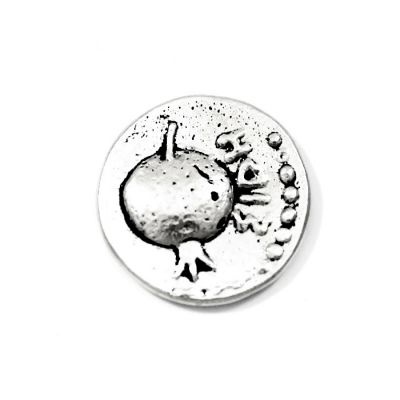 Side,Silver Stater of Pamphylia coin replicca. Handmade copy in silver-plated brass placed in a specially designed acrylic stand.
