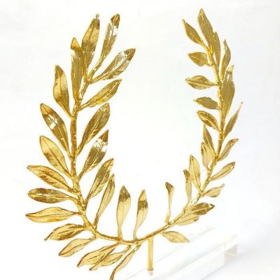 Olive Wreath, handmade of solid brass gold-plated 24K and placed on an acrylic base on Museummasters.gr.